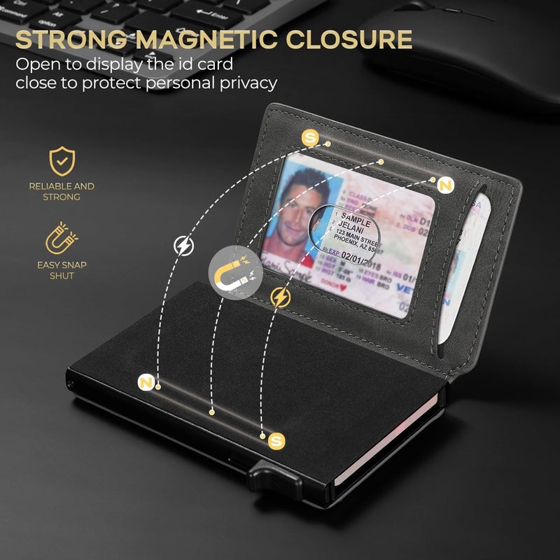 RUNBOX Slim Card Wallet for Men with ID Window – Minimalist RFID Wallet, Pop-Up Function, Ultra Thin Design, Metal Business Card Case Holds 8+ Cards, Gifts for Men, Men's Accessories - Image 4